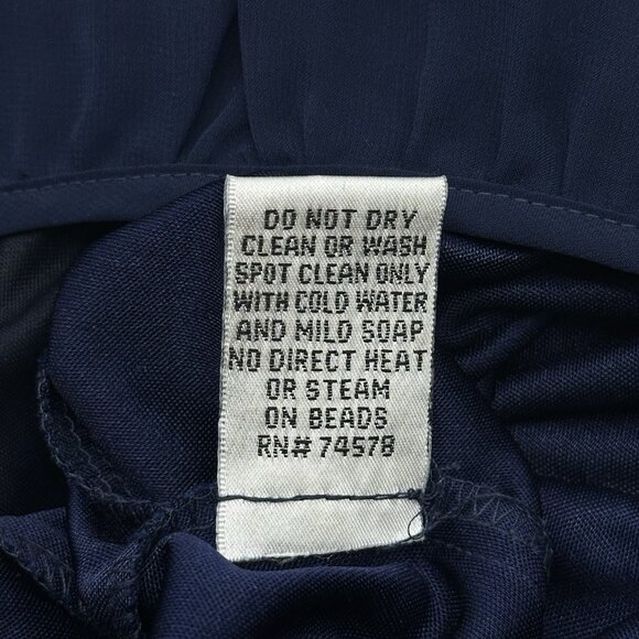 Cache Women's Size 4 Navy Blue Chiffon Formal Beaded Velvet Skirt Blouson Dress - Picture 9 of 9